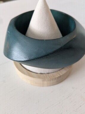 Dark Green Wooden Twist Bangle Bracelet | Sculptural Statement Cuff